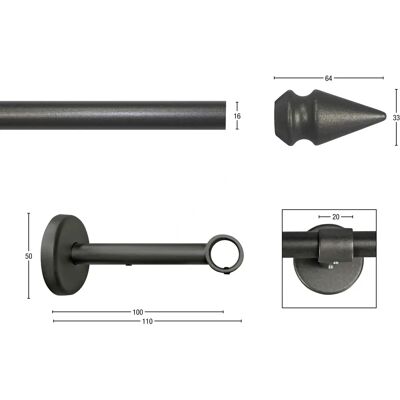 GARESA SPYRNA Gardinenstange - 310cm, 16mm, Grau GARESA SPYRNA Gardinenstange - 310cm, 16mm, Grau