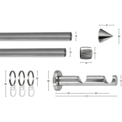 GARESA DIAMANT Doppel-Gardinenstange - 450cm, 16mm, Edelstahloptik GARESA DIAMANT Doppel-Gardinenstange - 450cm, 16mm, Edelstahloptik