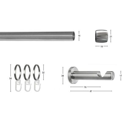 GARESA KAPPE Gardinenstange Silber 220cm, 16mm, Verlängerbar GARESA KAPPE Gardinenstange Silber 220cm, 16mm, Verlängerbar