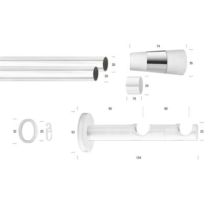 GARESA Weiß 120cm Doppel Gardinenstange - Gardinenstange GARESA Weiß 120cm Doppel Gardinenstange - Gardinenstange