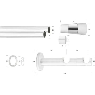 GARESA Weiße Gardinenstange - 430cm, 20mm, 2-läufig - Gardinenstange GARESA Weiße Gardinenstange - 430cm, 20mm, 2-läufig - Gardinenstange
