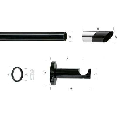 GARESA Schwarze Gardinenstange - 200cm, 20mm Durchmesser, Verstellbar GARESA Schwarze Gardinenstange - 200cm, 20mm Durchmesser, Verstellbar