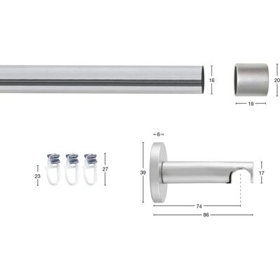 GARESA SEFRA Gardinenstange - Silber, 270cm, 16mm, Verlängerbar, 1 Läufig GARESA SEFRA Gardinenstange - Silber, 270cm, 16mm, Verlängerbar, 1 Läufig