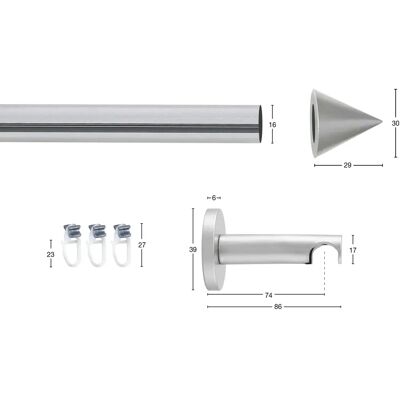 GARESA SEFRA Aluminium Gardinenstange - 160cm, Silber, 1 Läufig GARESA SEFRA Aluminium Gardinenstange - 160cm, Silber, 1 Läufig