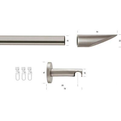 GARESA SEFRA Aluminium-Gardinenstange - Grau - 210cm, 16mm GARESA SEFRA Aluminium-Gardinenstange - Grau - 210cm, 16mm