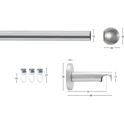GARESA SEFRA Gardinenstange - Silber - 290cm, Ø 16mm, Aluminium, Verlängerbar GARESA SEFRA Gardinenstange - Silber - 290cm, Ø 16mm, Aluminium, Verlängerbar