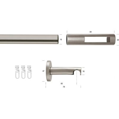 GARESA SEFRA Gardinenstange - Aluminium, 230cm, Ø 16mm, Grau GARESA SEFRA Gardinenstange - Aluminium, 230cm, Ø 16mm, Grau