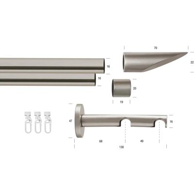 GARESA SEFRA Gardinenstange - 300cm, 2-läufig, Grau GARESA SEFRA Gardinenstange - 300cm, 2-läufig, Grau