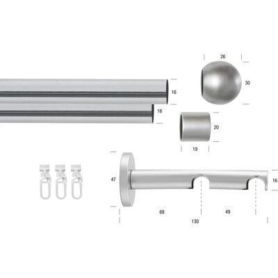 GARESA SEFRA Silber Gardinenstange - 360cm Aluminium, 2-läufig GARESA SEFRA Silber Gardinenstange - 360cm Aluminium, 2-läufig