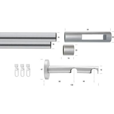 GARESA Sefra Silber Gardinenstange - 120cm, 16mm, 2-läufig - Gardinenstange GARESA Sefra Silber Gardinenstange - 120cm, 16mm, 2-läufig - Gardinenstange