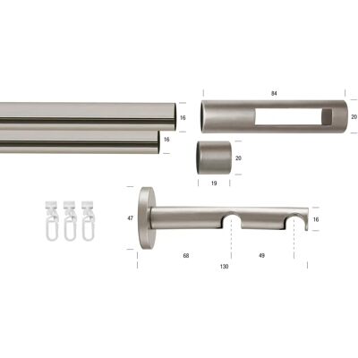 GARESA SEFRA Gardinenstange - Nickel matt - 300cm, 16mm, 2-läufig GARESA SEFRA Gardinenstange - Nickel matt - 300cm, 16mm, 2-läufig