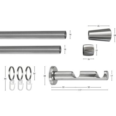 GARESA ROSA Silber Gardinenstange 360cm 16mm verstellbar GARESA ROSA Silber Gardinenstange 360cm 16mm verstellbar