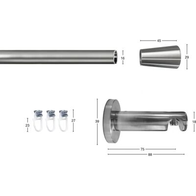GARESA ROSA Gardinenstange - Stahl, 230cm, Silber, Verstellbar GARESA ROSA Gardinenstange - Stahl, 230cm, Silber, Verstellbar