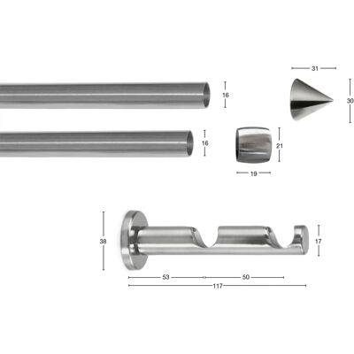 GARESA DIAMANT Gardinenstange - 310cm, Silber, Zweiläufig, Verstellbar GARESA DIAMANT Gardinenstange - 310cm, Silber, Zweiläufig, Verstellbar