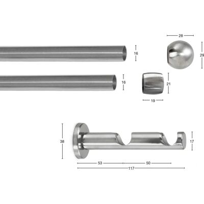 GARESA Kugel Gardinenstange - 390cm, 16mm, Silber, 2-läufig GARESA Kugel Gardinenstange - 390cm, 16mm, Silber, 2-läufig