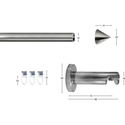 GARESA DIAMANT Edelstahl Gardinenstange - 120cm, Ø16mm GARESA DIAMANT Edelstahl Gardinenstange - 120cm, Ø16mm