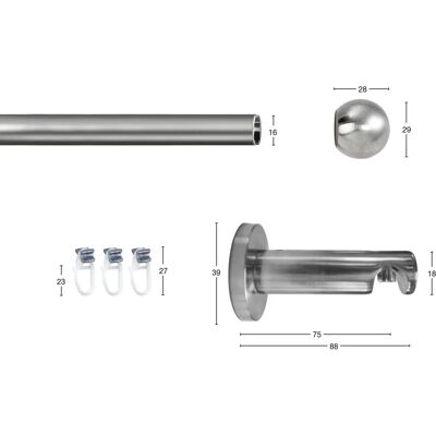 GARESA KUGEL Gardinenstange - Stahl, 210cm, 16mm Ø - Mittelschwer GARESA KUGEL Gardinenstange - Stahl, 210cm, 16mm Ø - Mittelschwer