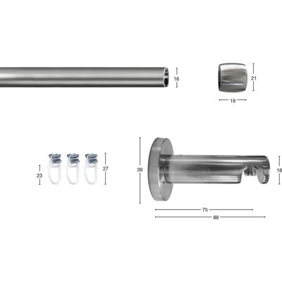 GARESA KAPPE Silber Gardinenstange 280cm - Vorhangstange GARESA KAPPE Silber Gardinenstange 280cm - Vorhangstange