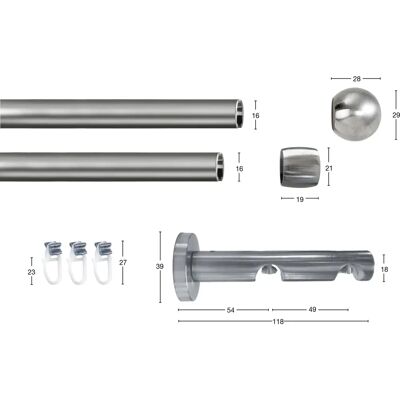 GARESA KUGEL Gardinenstange - 170cm, 16mm, Doppelsteg GARESA KUGEL Gardinenstange - 170cm, 16mm, Doppelsteg
