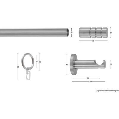GARESA EASY Aluminium Grau 330cm Gardinenstange mit Endknöpfen GARESA EASY Aluminium Grau 330cm Gardinenstange mit Endknöpfen