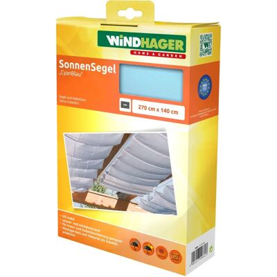 Windhager Windhager - Zonnescherm Zeil voor Touwspanning, UV Bescherming, Pergola of Tuin - 270x140cm - Cyaan Windhager Windhager - Zonnescherm Zeil voor Touwspanning, UV Bescherming, Pergola of Tuin - 270x140cm - Cyaan
