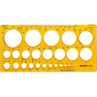 Žlutá kruhová šablona Aristo AR5031 - 1-36mm, 25 kruhů Žlutá kruhová šablona Aristo AR5031 - 1-36mm, 25 kruhů