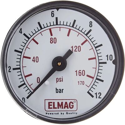 Elmag 42221 Druckmanometer - 50mm, 0-12 Bar, Außengewinde Elmag 42221 Druckmanometer - 50mm, 0-12 Bar, Außengewinde
