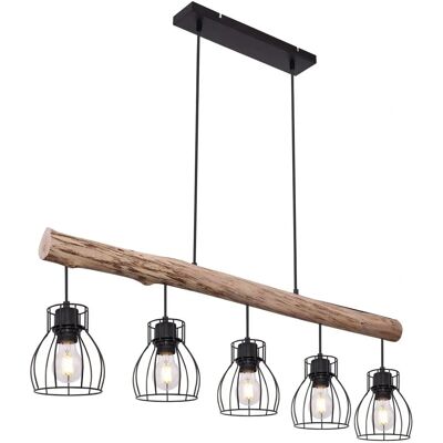 Lámpara colgante retro Globo - 5 bombillas E27 - Negro, madera clara - Iluminación interior Lámpara colgante retro Globo - 5 bombillas E27 - Negro, madera clara - Iluminación interior