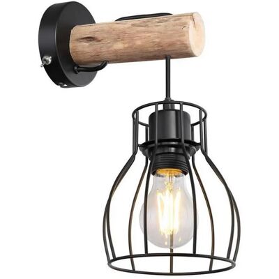 Globo Lighting Mina Metall Wandleuchte - Retro, E27, Schwarz & Hellholz - Wandleuchte Globo Lighting Mina Metall Wandleuchte - Retro, E27, Schwarz & Hellholz - Wandleuchte