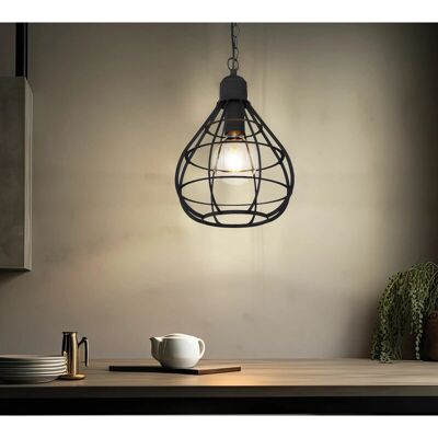 Globo Lampada a Sospensione Griglia in Metallo Nera - Illuminazione Soffitto Globo Lampada a Sospensione Griglia in Metallo Nera - Illuminazione Soffitto