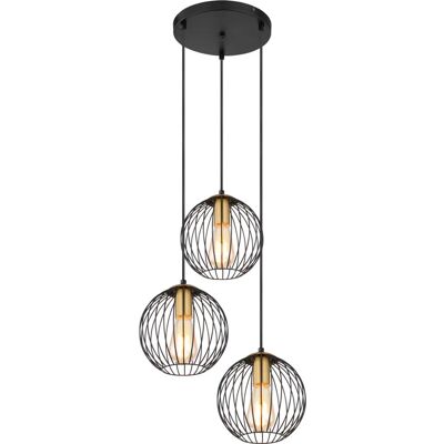 Globo Eusebius schwarze Pendelleuchte - 3 E27 Fassungen - Retro Stil Globo Eusebius schwarze Pendelleuchte - 3 E27 Fassungen - Retro Stil