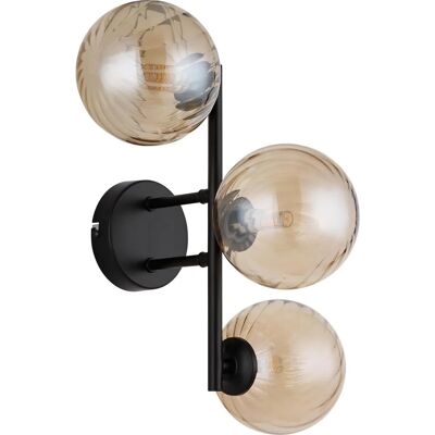 Globo Lighting Wall Light - 3-arm Amber Glass Spheres - Black Globo Lighting Wall Light - 3-arm Amber Glass Spheres - Black