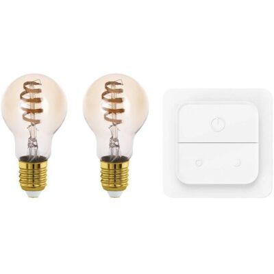 EGLO Smarthus Startpakke - 2x E27 LED Lamper - Veggbryter - Dimmbar EGLO Smarthus Startpakke - 2x E27 LED Lamper - Veggbryter - Dimmbar