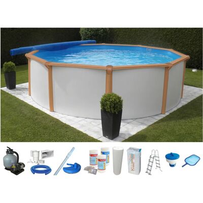 KWAD White Timber Rundpool - 550cm, 132cm hoch, 29000L, Sicherheitsteigleiter KWAD White Timber Rundpool - 550cm, 132cm hoch, 29000L, Sicherheitsteigleiter