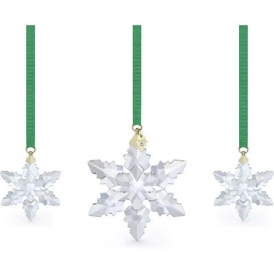 Swarovski 2024 Ornament Set - Snowflake, Green/White, Multi Swarovski 2024 Ornament Set - Snowflake, Green/White, Multi