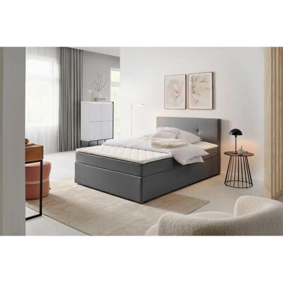 P & B Kontinentales Bett - 140x200cm - Holz, Textil, Grau P & B Kontinentales Bett - 140x200cm - Holz, Textil, Grau