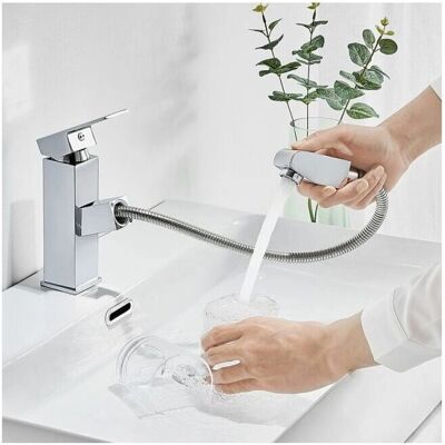 Mezclador de lavabo cromado moderno con ducha extraíble - Cyslmuk Mezclador de lavabo cromado moderno con ducha extraíble - Cyslmuk