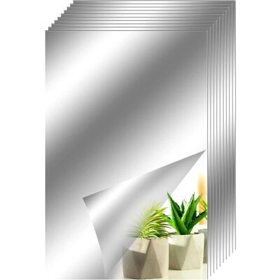 CYSLMUK 10 Mirror Stickers - Removable Square Silver Decor CYSLMUK 10 Mirror Stickers - Removable Square Silver Decor
