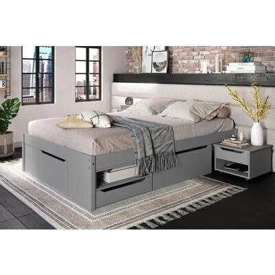 MID.YOU Bett mit Stauraum 140x200cm - Kiefernholz - Grau MID.YOU Bett mit Stauraum 140x200cm - Kiefernholz - Grau