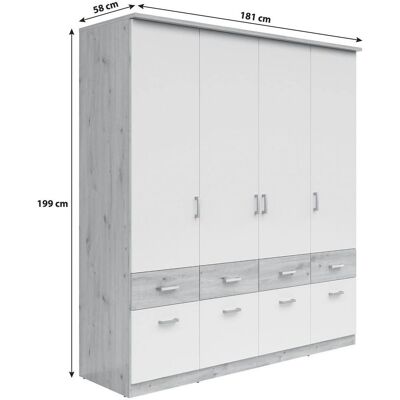 Brando 181/199 Cm Kleiderschrank - Artisan Eiche und Weiß - 4 Türen, 8 Schubladen Brando 181/199 Cm Kleiderschrank - Artisan Eiche und Weiß - 4 Türen, 8 Schubladen