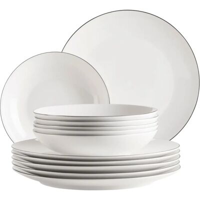 Service en porcelaine Felise Mäser - Blanc et noir, 12 pièces Service en porcelaine Felise Mäser - Blanc et noir, 12 pièces
