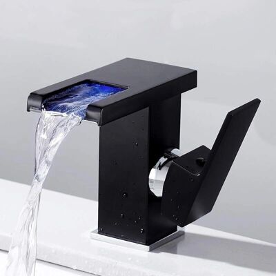 Linghhang - Grifo de baño con cascada LED RGB - Black - Bathroom Faucet Linghhang - Grifo de baño con cascada LED RGB - Black - Bathroom Faucet