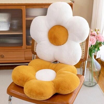 Linghhang - Floral Cushion - Yellow-White - Plush - Cushion Linghhang - Floral Cushion - Yellow-White - Plush - Cushion