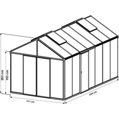 GFP 3,11x5,34m Kas - Polycarbonaat, UV-bestendig, Aluminium GFP 3,11x5,34m Kas - Polycarbonaat, UV-bestendig, Aluminium