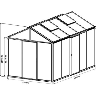 GFP Aluminium Greenhouse 2.35x3.85m - Polycarbonate, Weatherproof GFP Aluminium Greenhouse 2.35x3.85m - Polycarbonate, Weatherproof