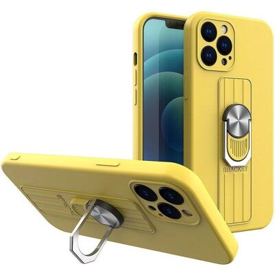Coque en silicone de la marque A-One pour iPhone 11 Pro Max avec anneau - Jaune - Publicité Coque en silicone de la marque A-One pour iPhone 11 Pro Max avec anneau - Jaune - Publicité
