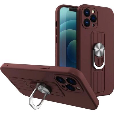 Coque en silicone marron Hurtel pour iPhone 12 Pro Max avec porte-doigt et support - Publicité Coque en silicone marron Hurtel pour iPhone 12 Pro Max avec porte-doigt et support - Publicité