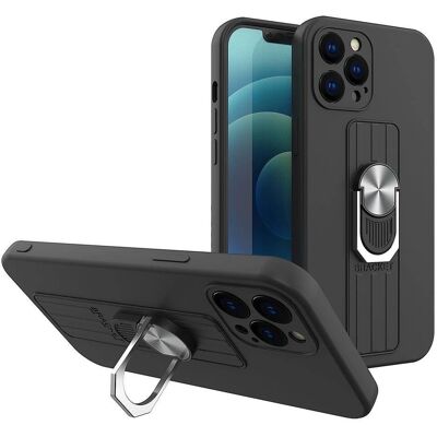 Hurtel Schwarzer Silikonring-Case mit Ständer für Samsung Galaxy A22 4G Hurtel Schwarzer Silikonring-Case mit Ständer für Samsung Galaxy A22 4G