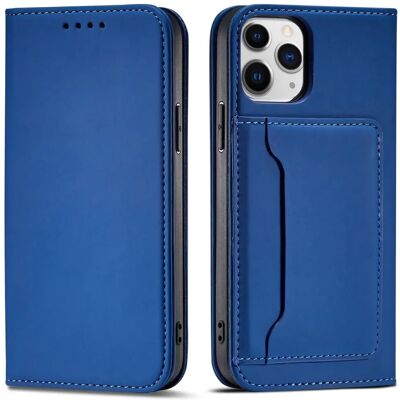 Hurtel Sininen magneettinen korttikotelo iPhone 12 ja stand Hurtel Sininen magneettinen korttikotelo iPhone 12 ja stand