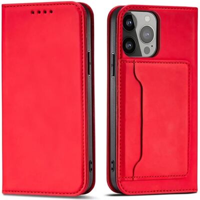 Hurtel Étui Magnétique pour iPhone 13 Pro Max Rouge Porte-cartes Support - Publicité Hurtel Étui Magnétique pour iPhone 13 Pro Max Rouge Porte-cartes Support - Publicité
